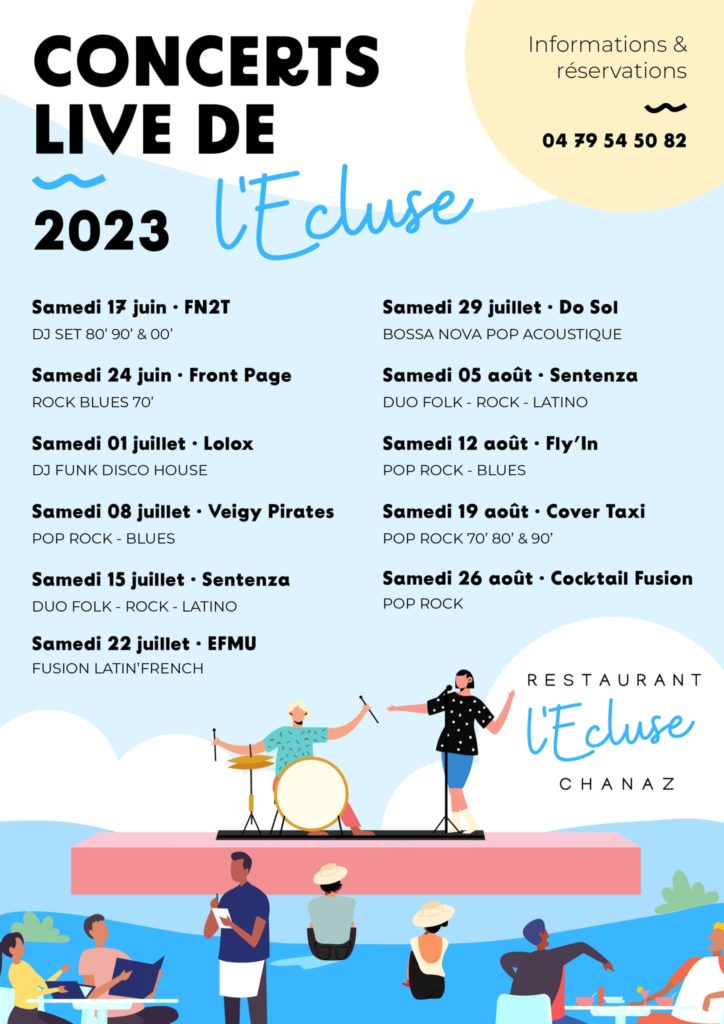 Programmation des concerts de l'Ecluse - Été 2023